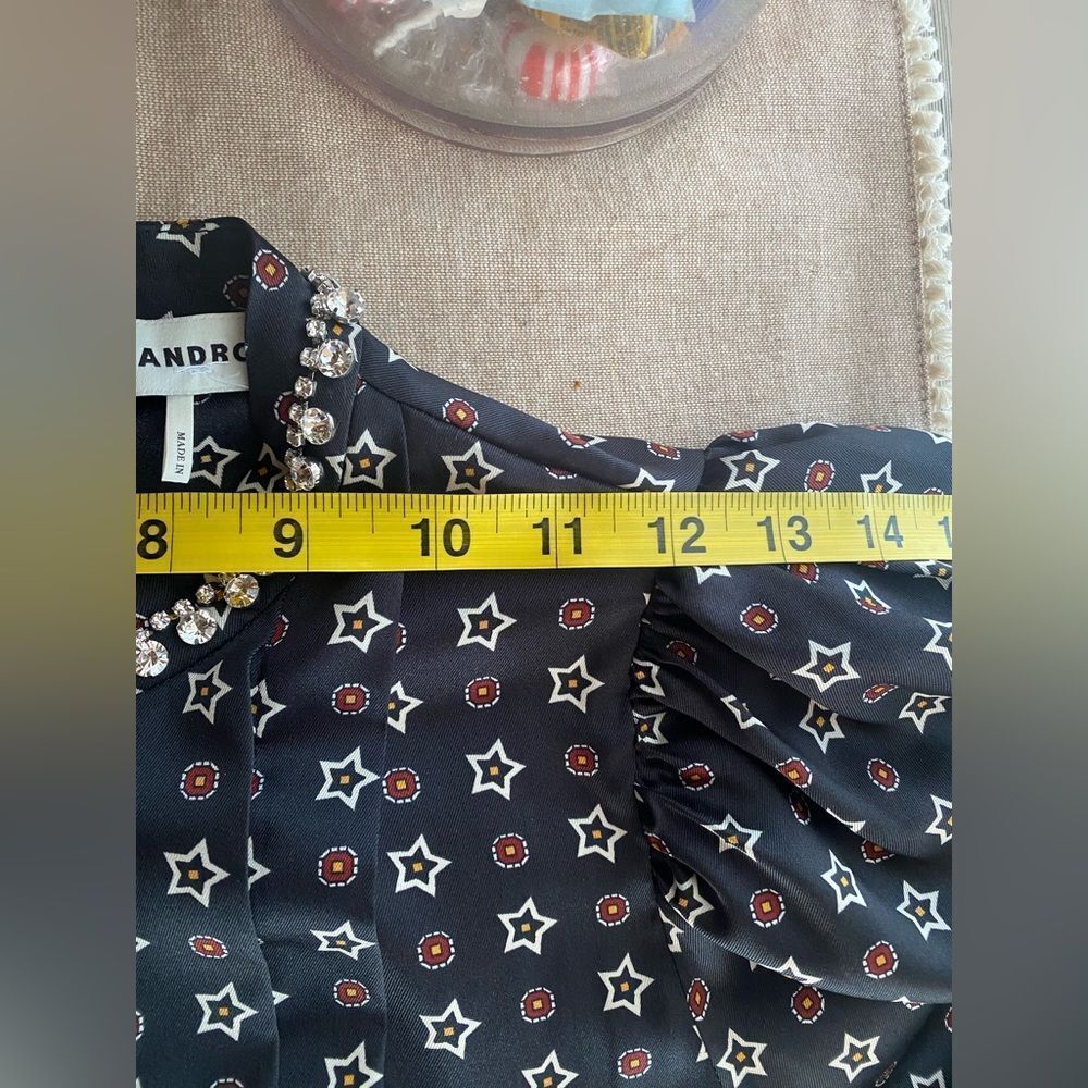 SANDRO Star Print Mini Dress Embellished Collar Sz 34 XS - Picture 15 of 17